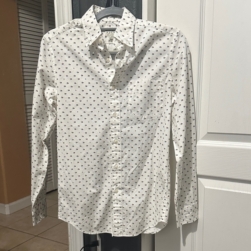 J. Crew Ivory and Black Patterned Casual Shirt
